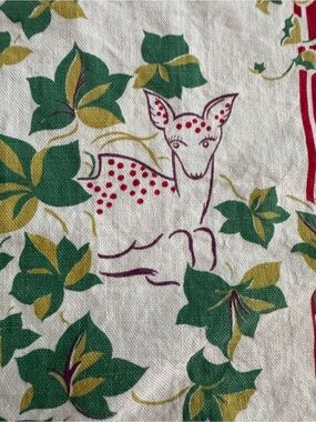 Vintage 1950’s Startex Kitchen Tea Towel Animals Ivy Red Green 16X29 Tucapau SC